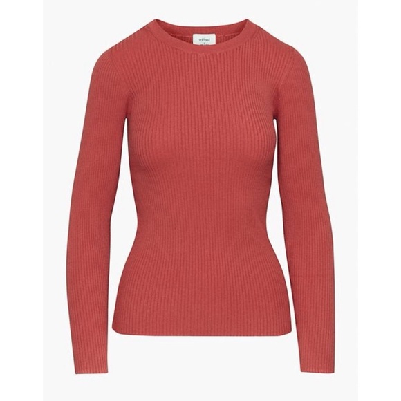 Aritzia Wilfred Solaris Sweater Ribbed Crewneck Long Sleeve in Rosy Red - Picture 1 of 10
